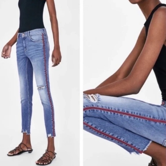 Zara Denim - Zara Basic Z1975 Denim Jeans Red Stripe Size 4